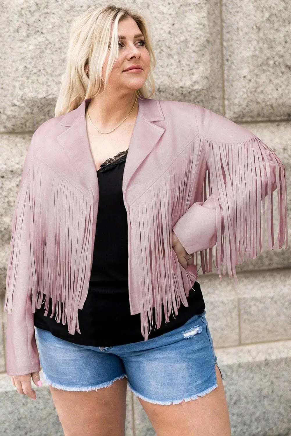 Fringed open jacket for plus sizes - Love Salve